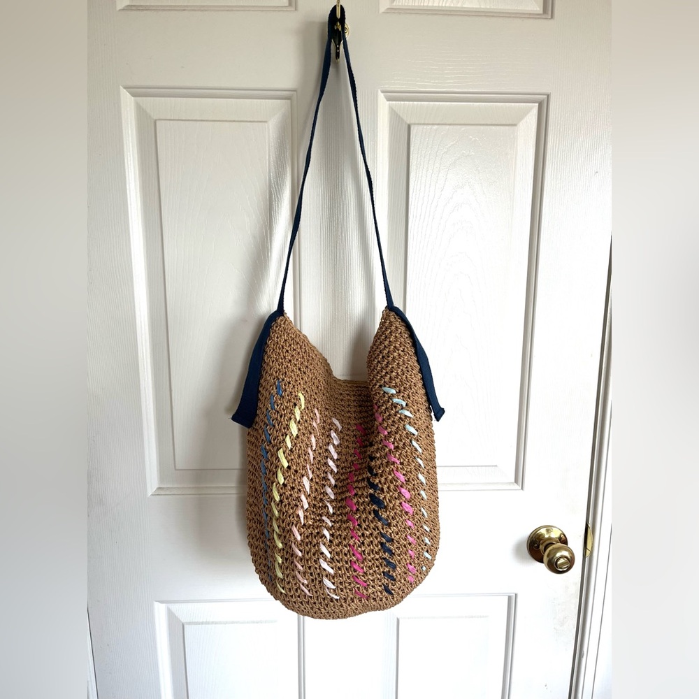 Stylish Tan Crochet Shoulder Bag